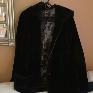 Faux fur coat with hood worn once